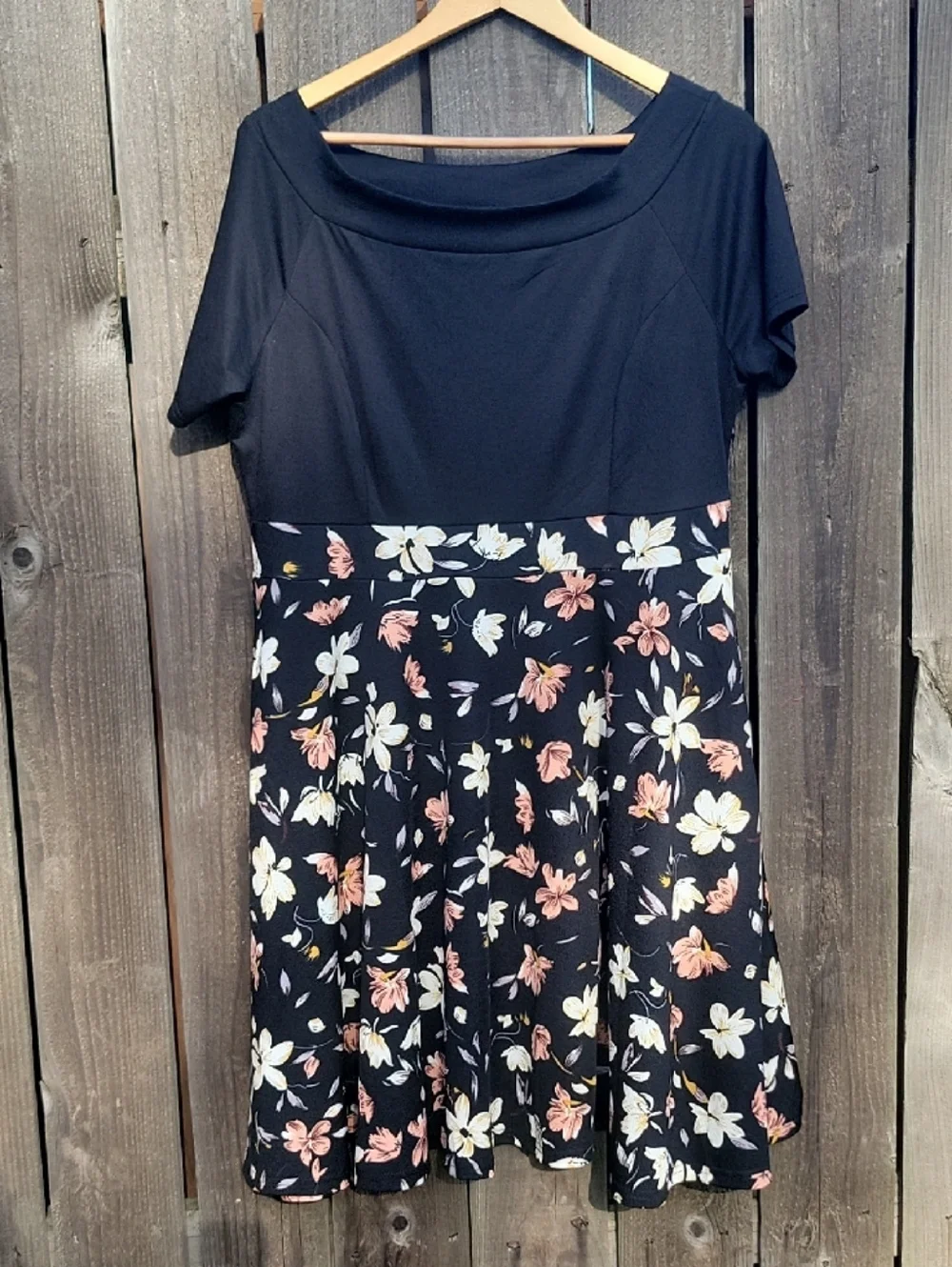 Black Floral Scoop-Neck Mini Dress